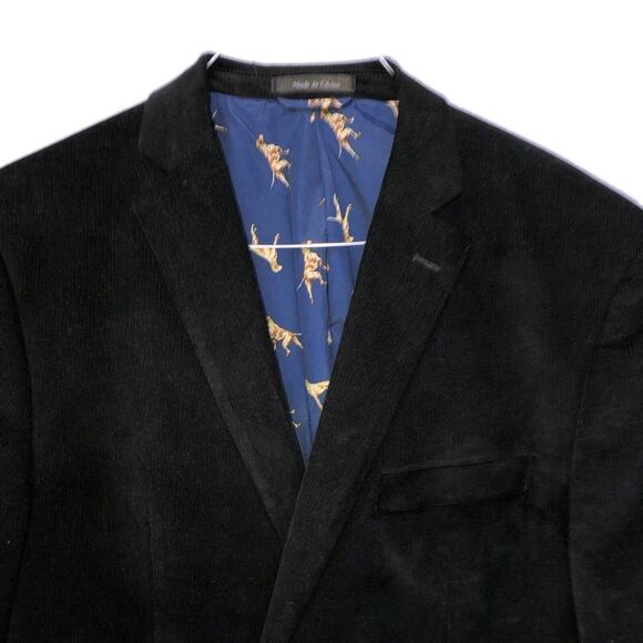 Lauren Ralph Lauren Corduroy Blazer Men's 40 Black Jacket Dog Print Elbo Patches - Picture 3 of 8
